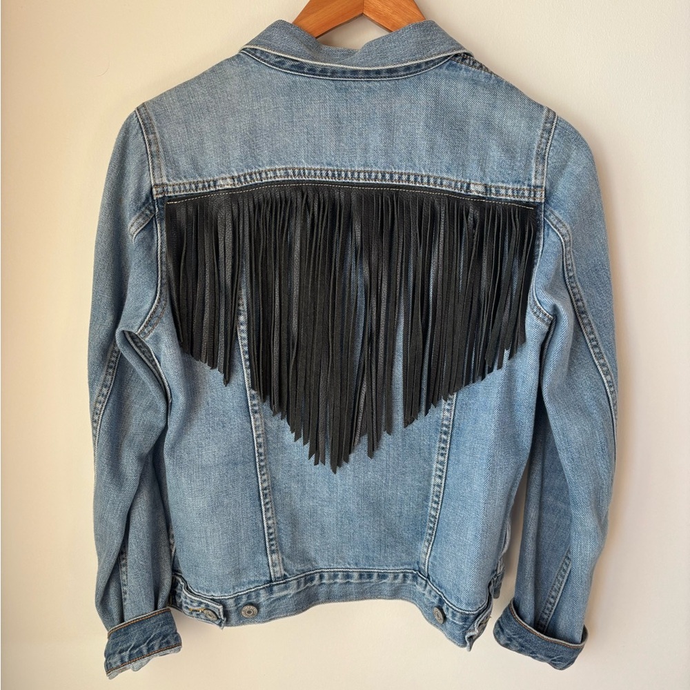 GAP Light Blue Denim Jacket with Fringe.